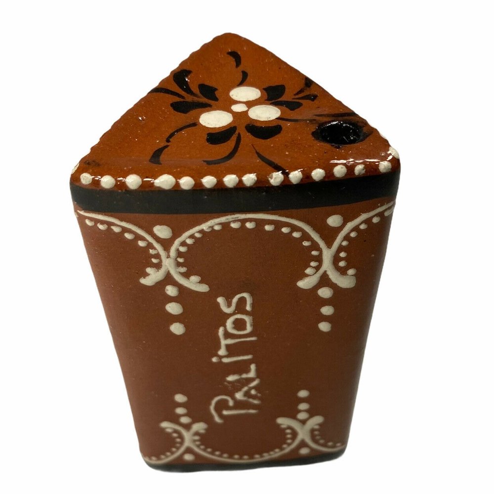 Redware Pottery Portugal Toothpick Dispenser Holder Hand Painted Palitos